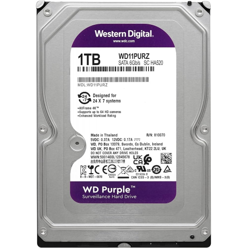 WD PURPLE, WD11PURZ, 3.5'' 1TB, 64Mb, 5400 Rpm, 7/24 Güvenlik, HDD (Türkiye Distribütörü Garantili)